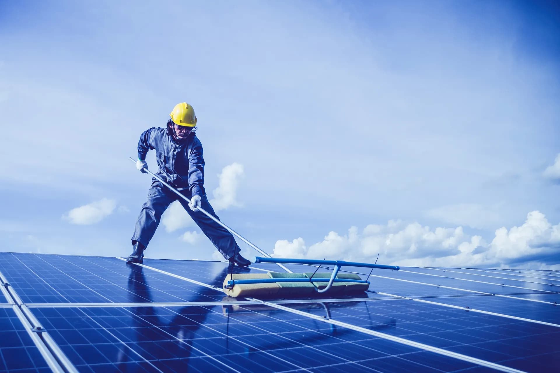 Manual solar panel cleaning services in progress, Waxahachie, TX.